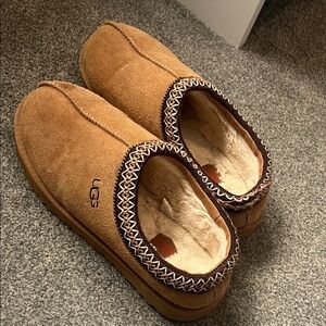 UGG Chestnut Suede Shearling Clog Slippers